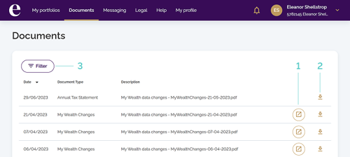 Client portal documents page