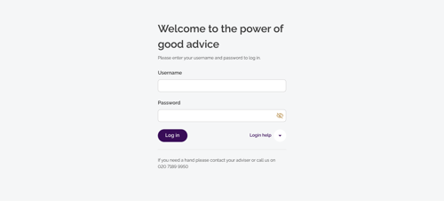 Client portal login screen
